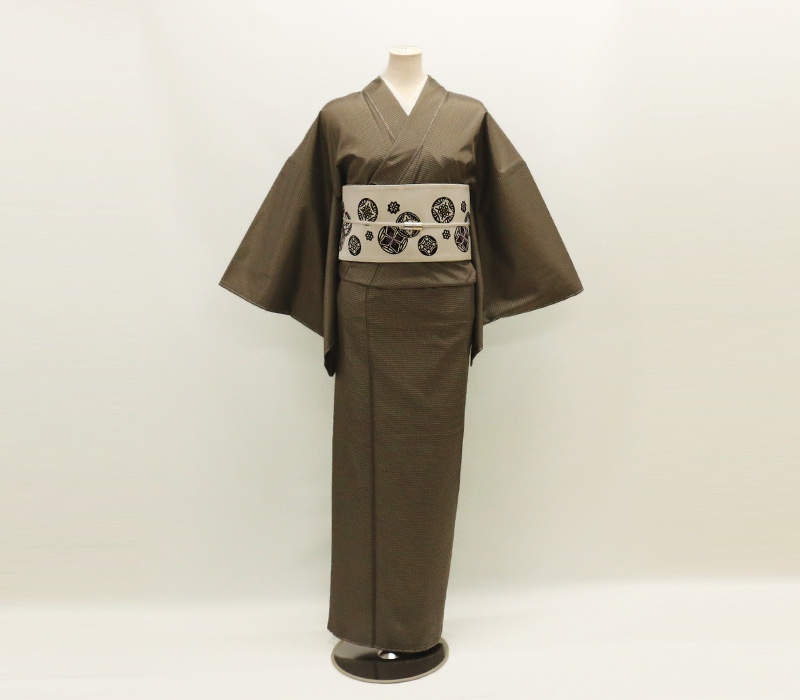 アウトレット 縞大島きもの ＡＭサイズ 黒茶色（八掛茶色） | Kimono